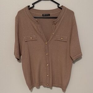 Elegant Tan Button-Down Knit Top